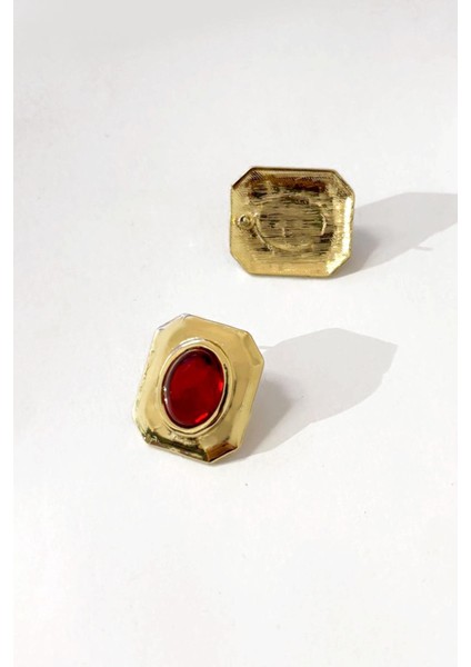 Gold Detaylı Renkli Taşlı Kare Çelik Vintage Küpe indirimleri