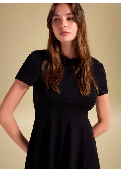 Yuvarlak Yaka Düz Siyah Mini Kadın Elbise PBF5WL-ELB0117 indirimleri