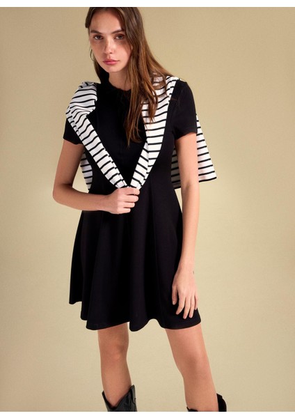 Yuvarlak Yaka Düz Siyah Mini Kadın Elbise PBF5WL-ELB0117
