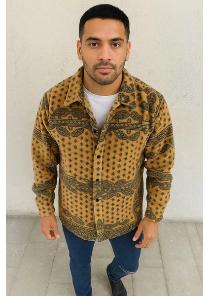 Erkek Polar Fermuarlı Sweatshirt – Kapüşonsuz, Cepli, Yumuşak Dokulu, Oversize Rahat Kalıp, Kışlık Sıcak Tutan Fermuarlı Üst - Sarı