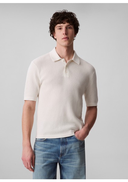 Düğmeli Yaka Regular Fit Düz Kırık Beyaz Erkek Kazak LV04RC306GYAS Ss Smth Cttn Wffl Pl fiyatları