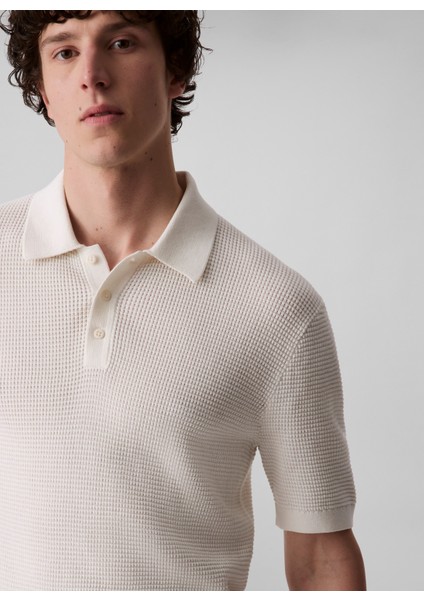 Düğmeli Yaka Regular Fit Düz Kırık Beyaz Erkek Kazak LV04RC306GYAS Ss Smth Cttn Wffl Pl modelleri