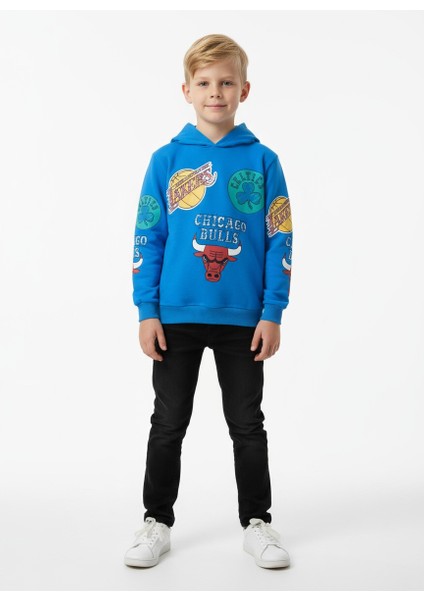 Kendinden Desenli Kapüşonlu Erkek Çocuk Sweatshirt