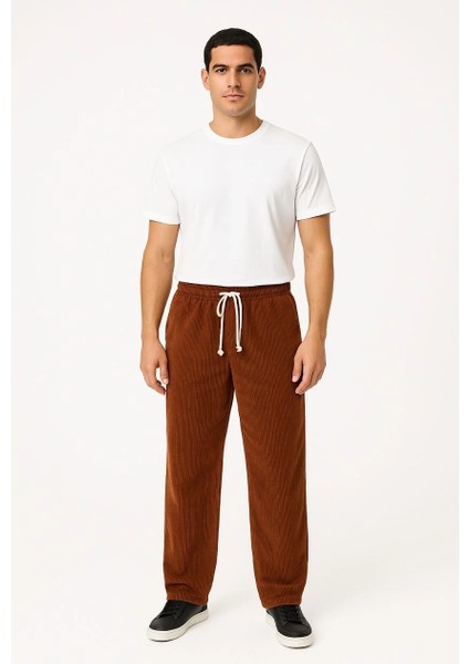 Erkek Fitilli Kadife Cepli Buggy Pantolon Oversize Rahat Kalıp - Kahverengi