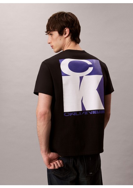 Bisiklet Yaka Baskılı Siyah Erkek T-Shirt LV04RD807GUB1 Ss 20S Tc Ck Stack gr indirimleri