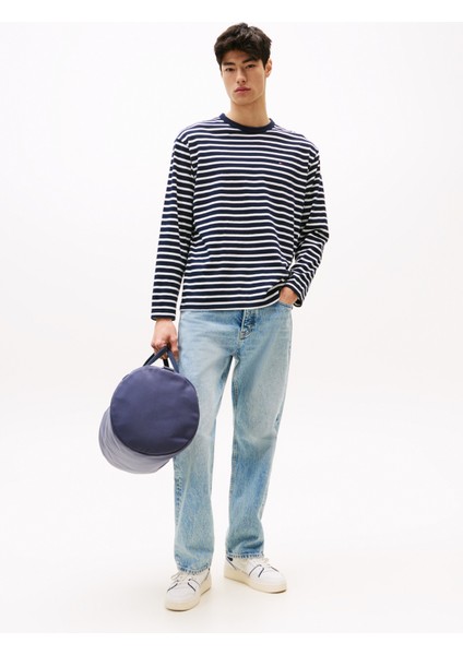 Bisiklet Yaka Çizgili Lacivert Erkek T-Shirt DM0DM21813C1G Tjm Reg Sflag Breton