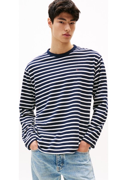 Bisiklet Yaka Çizgili Lacivert Erkek T-Shirt DM0DM21813C1G Tjm Reg Sflag Breton fiyatları