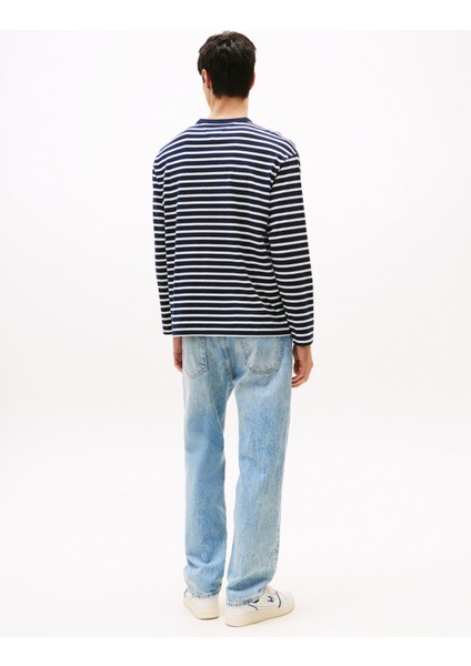 Bisiklet Yaka Çizgili Lacivert Erkek T-Shirt DM0DM21813C1G Tjm Reg Sflag Breton modelleri