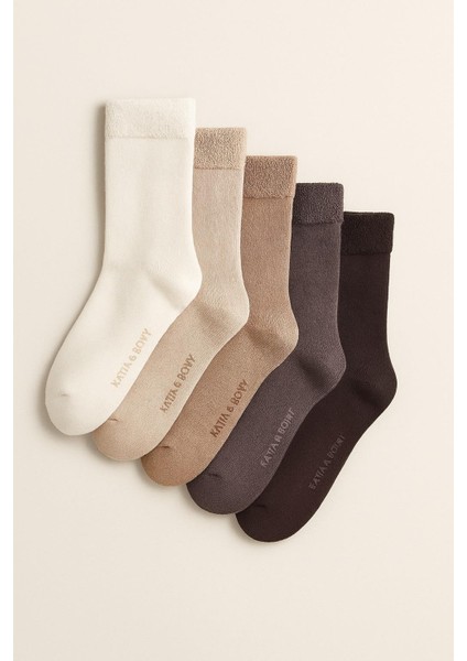 Çocuk 5'li Havlu Soket Çorap Kahverengi Mix modelleri
