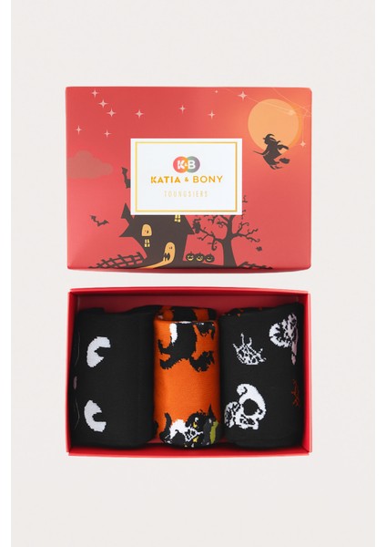 Çocuk Halloween Baskılı 3'lü Kutulu Soket Çorap modelleri