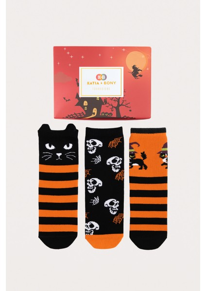 Çocuk Halloween Baskılı 3'lü Kutulu Soket Çorap fırsatları
