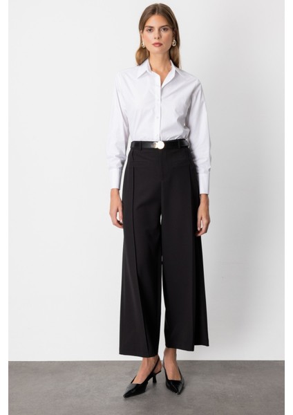 Kadın Beli Kemerli Bol Paça Pantolon 64133 Siyah