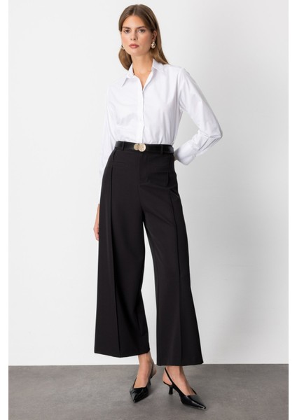 Kadın Beli Kemerli Bol Paça Pantolon 64133 Siyah fiyatları