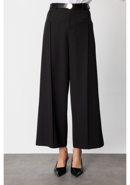 Kadın Beli Kemerli Bol Paça Pantolon 64133 Siyah modelleri