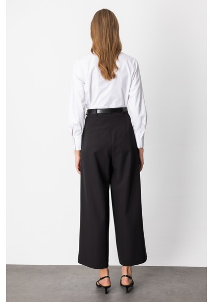 Kadın Beli Kemerli Bol Paça Pantolon 64133 Siyah fırsatları
