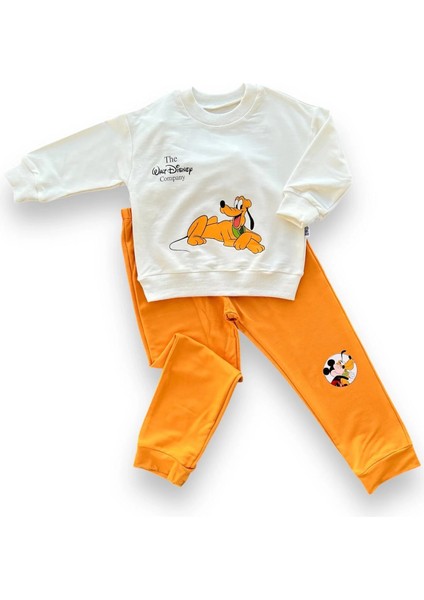Litaetrend 6-9-12-18 Ay Köpek Baskılı Pamuk Penye Kumaş Erkek Bebek Takımı Turuncu