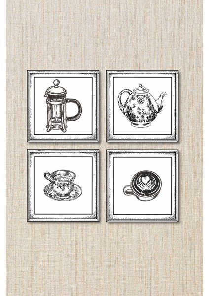 El Yapımı 4’lü Gravür Sanatı Duvar Seti – Kahve & Çay Koleksiyonu | Kişiye Özel Mesaj Alanı