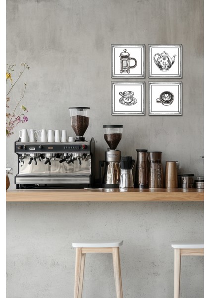 El Yapımı 4’lü Gravür Sanatı Duvar Seti – Kahve & Çay Koleksiyonu | Kişiye Özel Mesaj Alanı