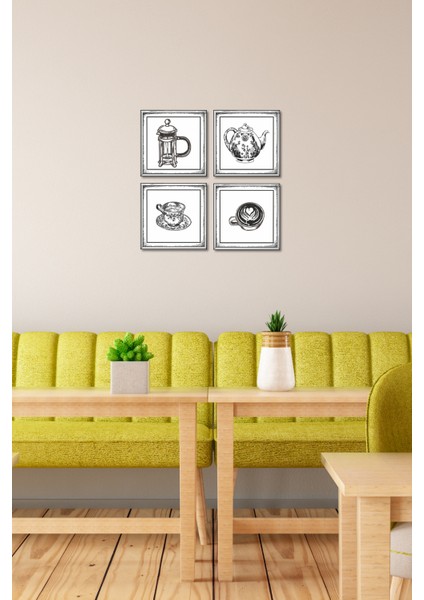 El Yapımı 4’lü Gravür Sanatı Duvar Seti – Kahve & Çay Koleksiyonu | Kişiye Özel Mesaj Alanı