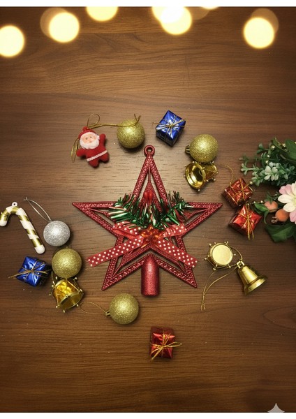 Yılbaşı Kırmızı Tepelik 9 Lu Karışık Çam Ağacı Süs 2 Li Set