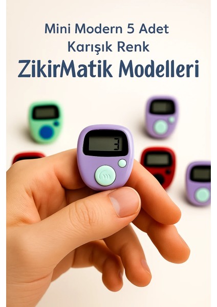 Mini Modern 5 Adet Karışık Renk Zikirmatik Modelleri Yüzük Tipi