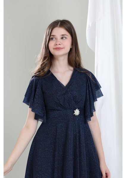 Kristal Kumaş Abiye Elbise Lacivert modelleri