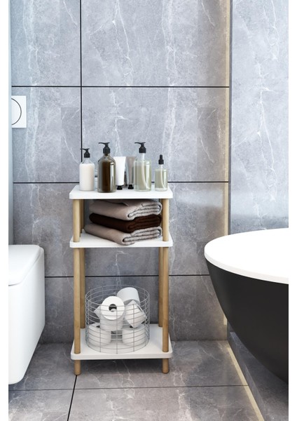 Banyo Köşe Rafı 3 Katlı Çok Amaçlı Raf Ahşap Ayaklı Dekoratif Dresuar modelleri