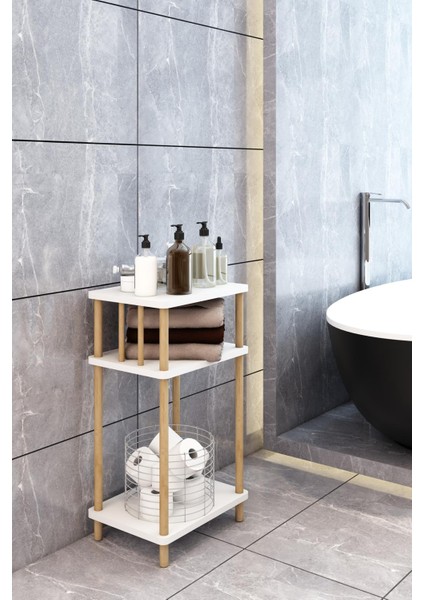 Banyo Köşe Rafı 3 Katlı Çok Amaçlı Raf Ahşap Ayaklı Dekoratif Dresuar fırsatları