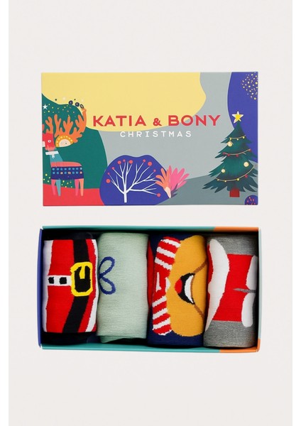 Unisex 4'lü Paket Yılbaşı Kutulu Soket Çorap modelleri