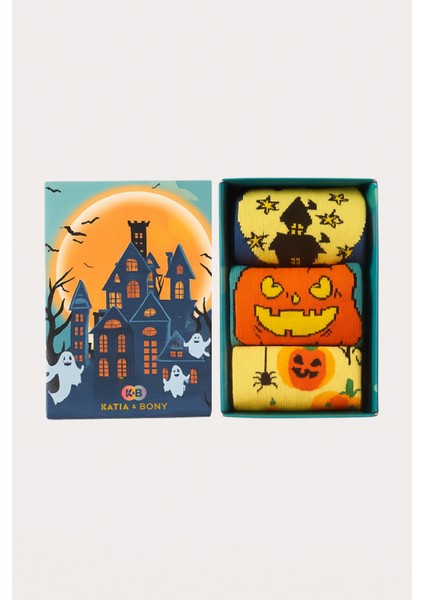 Unisex Halloween Desenli 3'lü Kutulu Soket Çorap indirimleri