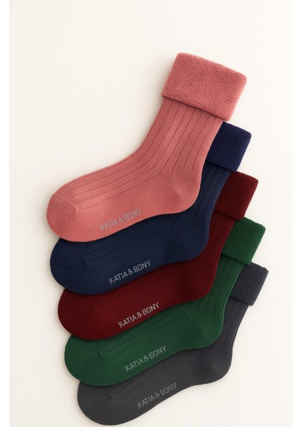 Kadın 5'li Havlu Soket Çorap Pembe Mix