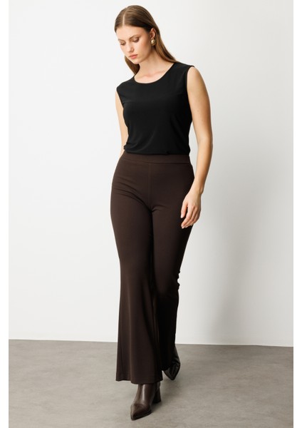 Kadın Büyük Beden Ispanyol Paça Tayt Pantolon 64157 Kahverengi fiyatları