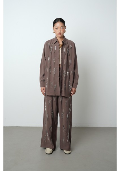 Kadın Önü Taş Işlemeli Düz Renk Oversize Gömlek fırsatları