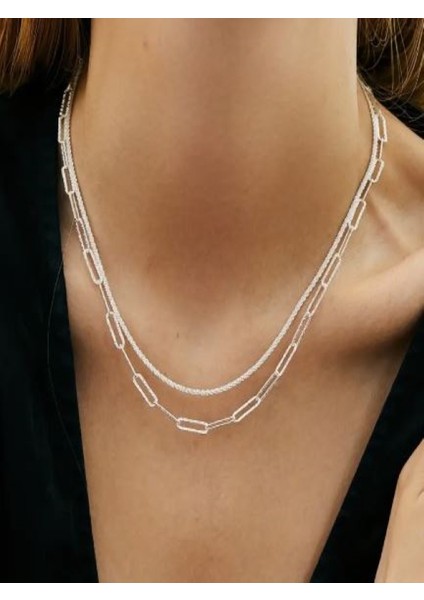 Gümüş Rengi Zincir Kolye ve Bileklik Set