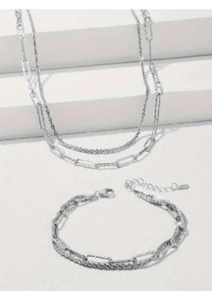 Gümüş Rengi Zincir Kolye ve Bileklik Set modelleri