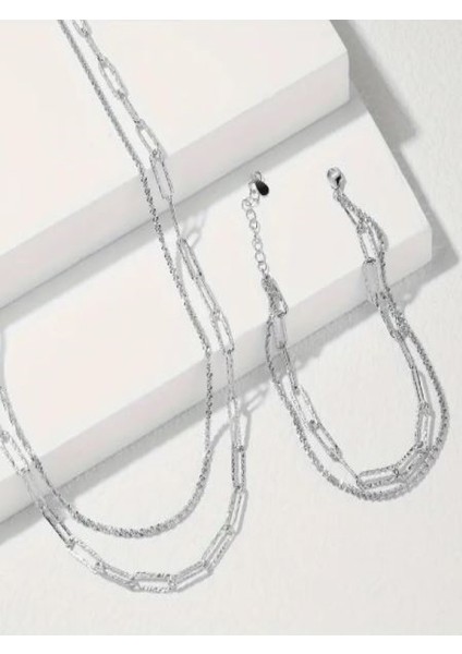 Gümüş Rengi Zincir Kolye ve Bileklik Set fırsatları