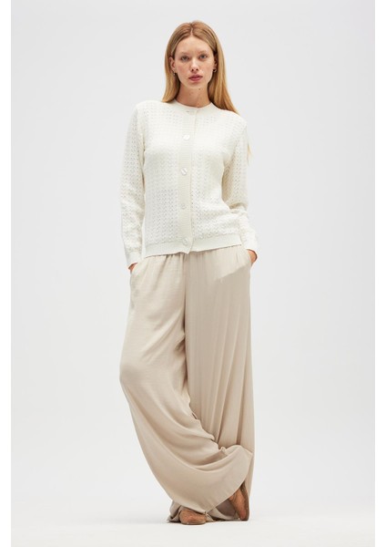 Zoey Mini Kabartma Örgülü Triko Hırka - Ekru