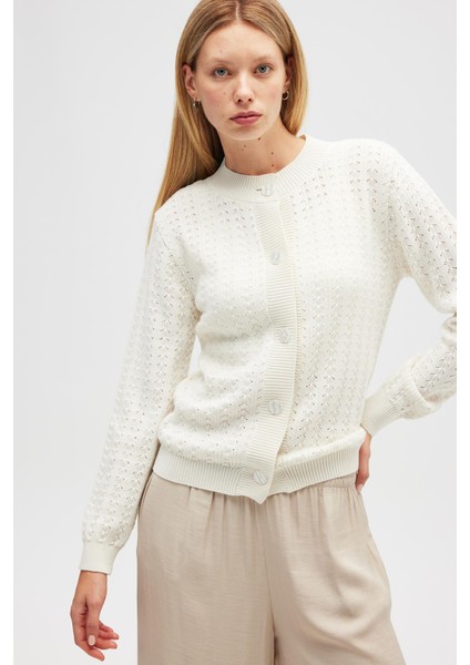 Zoey Mini Kabartma Örgülü Triko Hırka - Ekru fiyatları