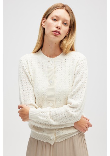 Zoey Mini Kabartma Örgülü Triko Hırka - Ekru fırsatları