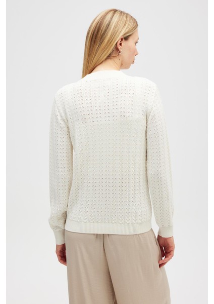 Zoey Mini Kabartma Örgülü Triko Hırka - Ekru