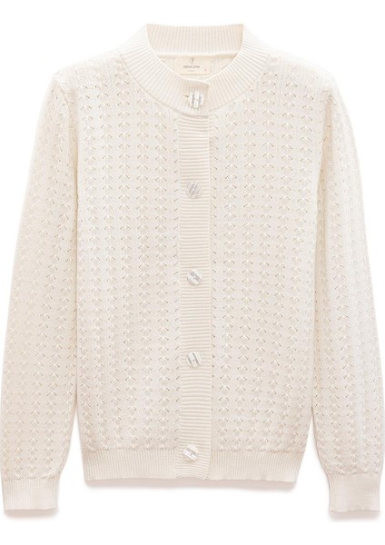 Zoey Mini Kabartma Örgülü Triko Hırka - Ekru