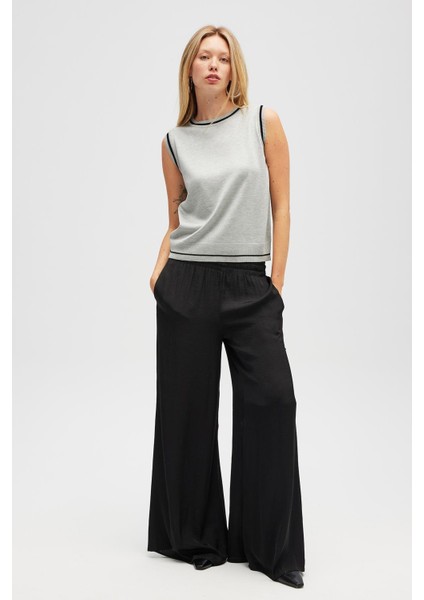 Rina Düz Örgü Kadın Triko Kolsuz Bluz - Gri Melanj