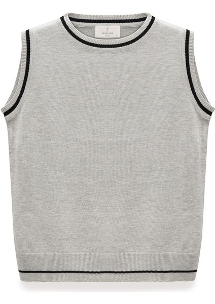 Rina Düz Örgü Kadın Triko Kolsuz Bluz - Gri Melanj