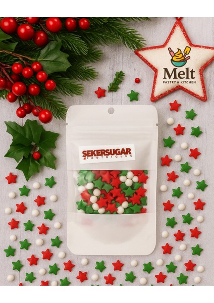 Pasta Süsleme Şekeri Yılbaşı Temalı Yenilebilir Pasta Süsü Sprinkles 40 Gr.