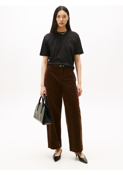 Yuvarlak Yaka Düz Siyah Kadın T-Shirt WW0WW47458BDS