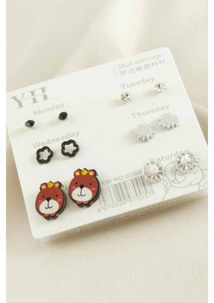 12 Adet Köpek Metal Taşlı Küpe