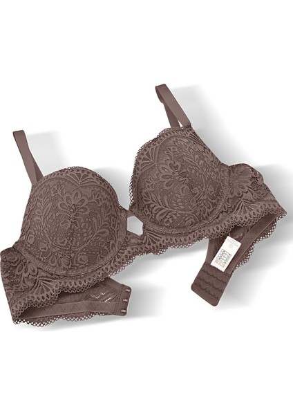 Dantelli Dekolte Sütyen Külot Takım Push Up, 2451 Acı Kahve modelleri