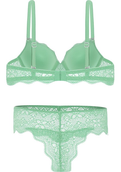 Anna 2735 Dantelli Dekolte Dolgulu Push-Up Sütyen ve Külot Takımı- Yeşil fiyatları