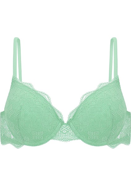 Anna 2735 Dantelli Dekolte Dolgulu Push-Up Sütyen ve Külot Takımı- Yeşil modelleri