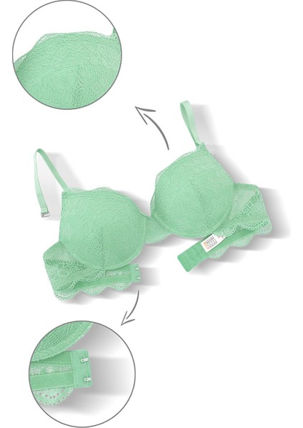 Anna 2735 Dantelli Dekolte Dolgulu Push-Up Sütyen ve Külot Takımı- Yeşil indirimleri